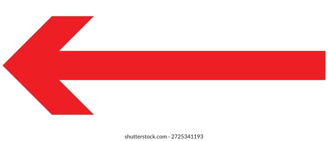  Red left arrow icon. Straight long arrow pointing . Thin long arrow vector icon. Long isolated red arrow icon on white background.