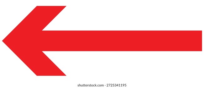  Red left arrow icon. Straight long arrow pointing . Thin long arrow vector icon. Long isolated red arrow icon on white background.