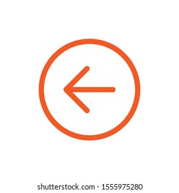 red left rounded arrow in red circle icon. Isolated on white. Continue icon.  Back sign. West arrow.