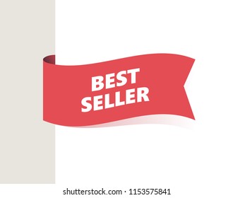 Red left Tag, Waving Flag with shadow. Vector Illustration. Best seller