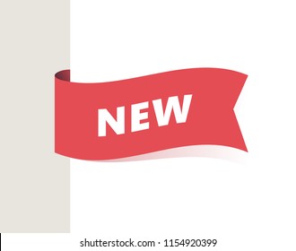 Red left Tag, Waving Flag with shadow Banner New. Vector Illustration