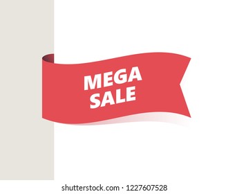Red left Tag, Waving Flag with shadow. Vector Illustration