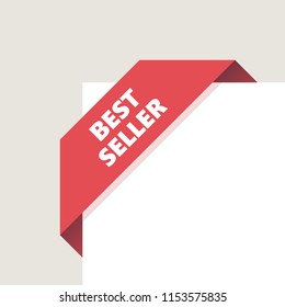 Red left top corner Tag, Ribbon with shadow. Vector Illustration. Best seller