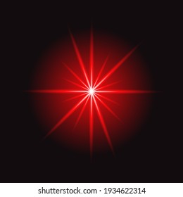 La luz de la lente roja se ilumina con el fondo negro. Ilustración vectorial Eps 10.