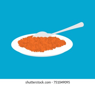 Red lentils Porridge in plate and spoon isolated. Healthy food for breakfast. Vector illustration
