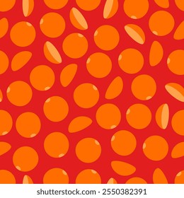 Red lentils seamless pattern. Orange wallpaper with seeds. legumes wallpaper on red background. Vector graphic.	