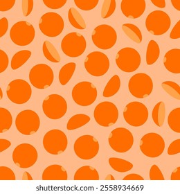 Red lentils seamless pattern. Orange wallpaper with seeds. Legumes wallpaper on orange background. 