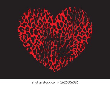 Red Leopard Pattern Heart, Vector Design
