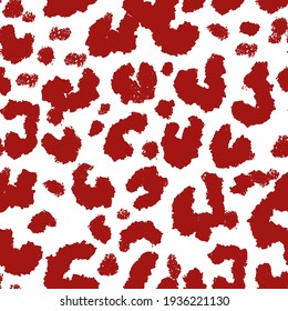 Red leopard repeatable print with red spots, abstract decoration or camouflage. Decoration or fashionable material or texture, panther or savannah theme. Seamless pattern, vector in flat style