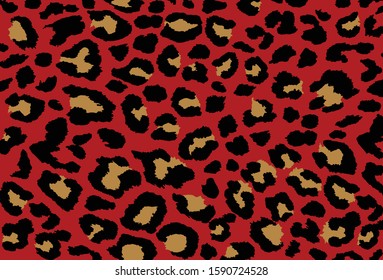 Red Leopard skin pattern design, vector illustration background. Colored animal design. Texture with foil effect. Tribal ethnic texture. Print sexy design