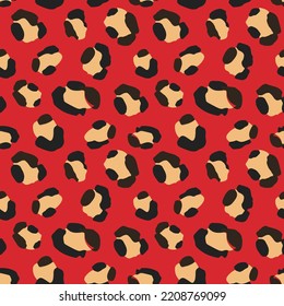 Red leopard skin seamless pattern. Exotic animal fur repeat background.