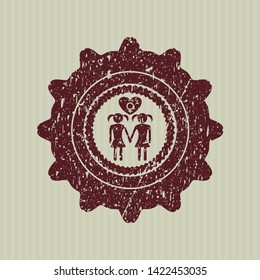 Red lesbian love icon inside rubber seal