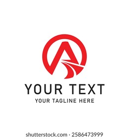 Red letter "A" logo with abstract road design