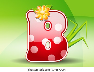 Red letter B with spots