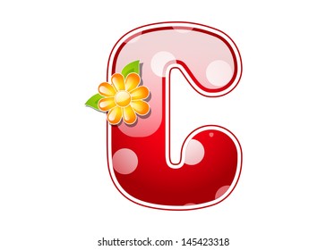 Red letter C with spots and flower