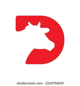 Red Letter D With Negative Space Cow Editable Vector