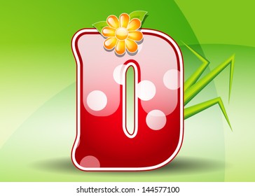 Red letter D with spots