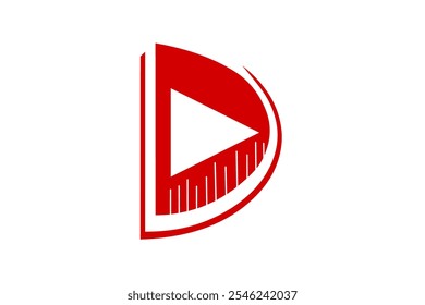 Red letter D vector design with a play button icon in the center. Perfect for representing media, video content, or digital streaming platforms. Attention-grabbing and modern with a bold shape.