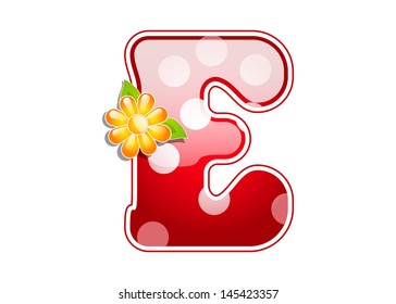 Red letter E with spots and flower 