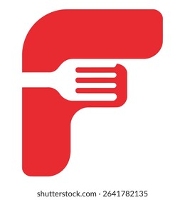 Red letter f with fork isolated on white background