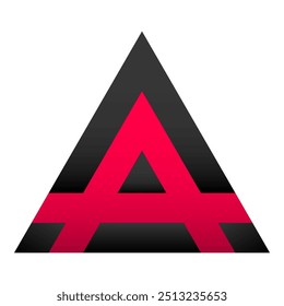 The red letter A is inscribed in a black triangle. 