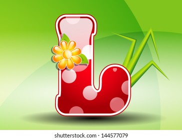 Red letter L with spots