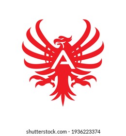 red letter a logo, with great phoenix bird vector illustrations