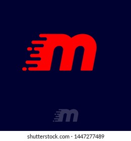 Red letter M with movement, isolated on a dark background. Dynamic logo. Velocity or delivery icon.