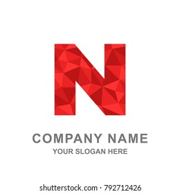Red Letter N Polygonal Style Geometric Alphabet Logo Vector Illustration