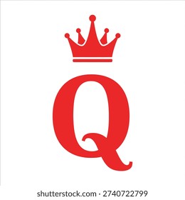 Red Letter Q with Crown Vector