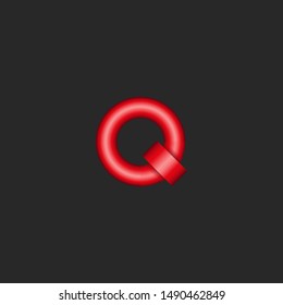 Red letter Q logo initial, chain two rings 3d shape, creative material design industrial emblem