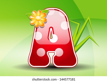 Red letter A with spots