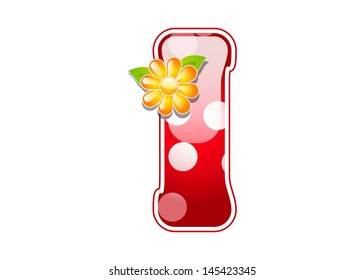 Red letter I with spots and flower