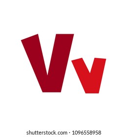 Red letter v cutout isolated on white funny lettering hand drawn v