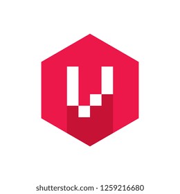 Red Letter V Flat Icon, Vector Illustration Design