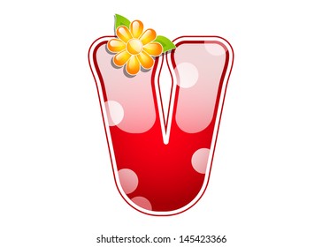 Red letter V with spots and flower