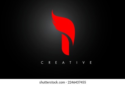 Red I Letter Wings Logo Design Icon. Flying Wing Letter Logo with Creative Black Wing Concept.