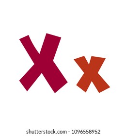 Red letter x cutout isolated on white funny lettering hand drawn x