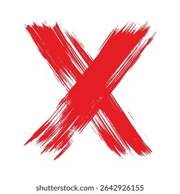Red letter X mark icon with brush stroke style