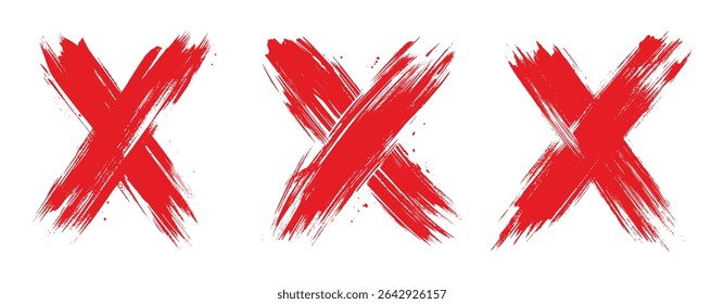 Red letter X mark icon with brush stroke style