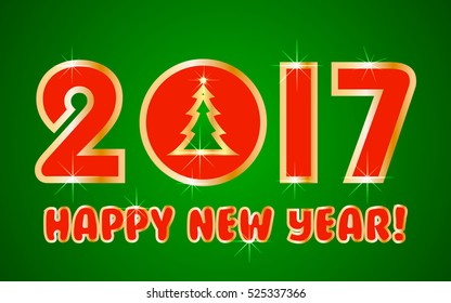 Red lettering 2017. Vector illustration on green background. The inscription 2017. Happy New Year. Vector design element.