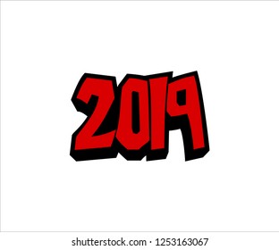 red Lettering 2019 and 3d effect 
