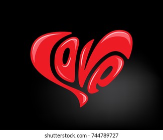 Red lettering Love glare text logo design element. Vector illustration