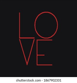 Red lettering Love on a black background