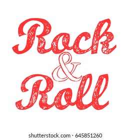Red lettering rock & roll on a white background