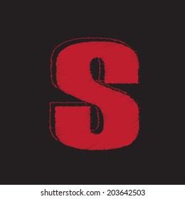 Red letters on a black background