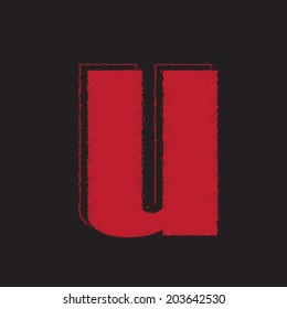 Red letters on a black background