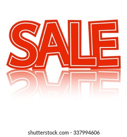 red letters SALE with reflection isolated on white background