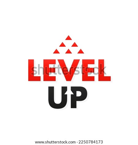 Red level up logotype. Typography logo design. Creative negative space logo. Flat and minimal logo design. On a white isolated background. Vector illustration 商業照片 © 