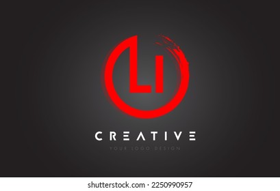 Red LI Circular Letter Logo with Circle Brush Design and Black Background.